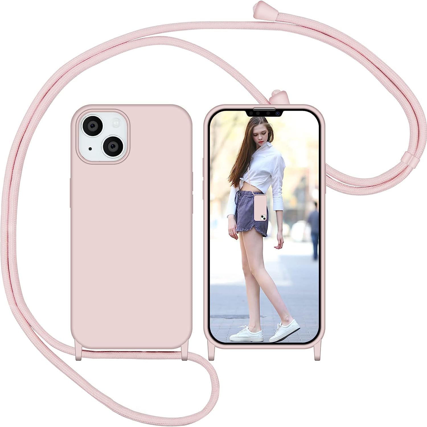 Nupcknn iPhone 13 için bantlı kılıf, sıvı silikon cep telefonu